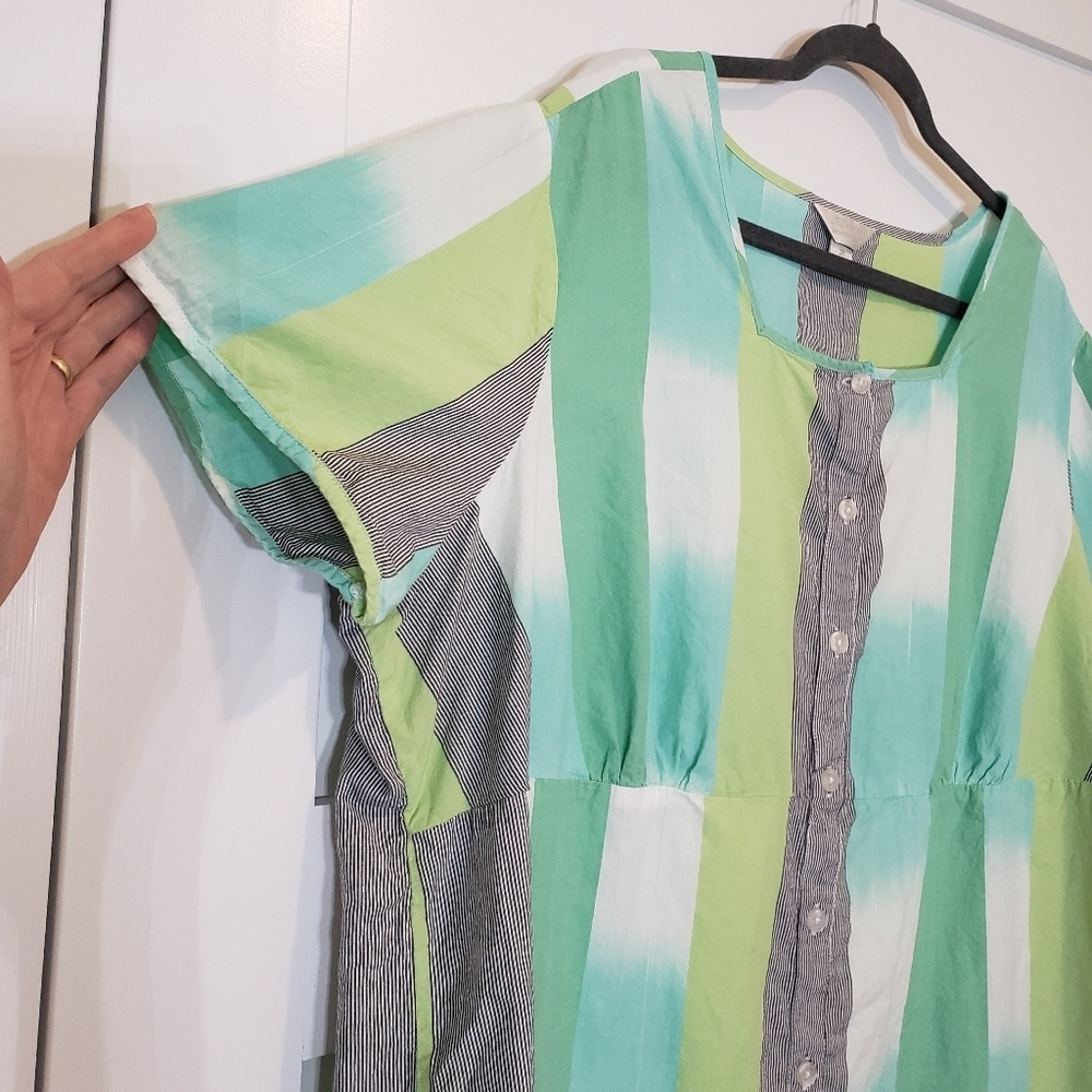 CJ Banks Cotton 100% Button Down Short Sleeve Top Size 3X Green White Li… - Picture 5 of 13